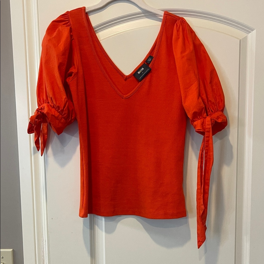 Maeve Vivid Orange Tie-Sleeve Blouse